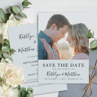 Dusty Blue Modern Typography Simple Photo Boda