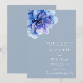 Reserva La Fecha Dusty Blue Modern Watercolor Floral Boda