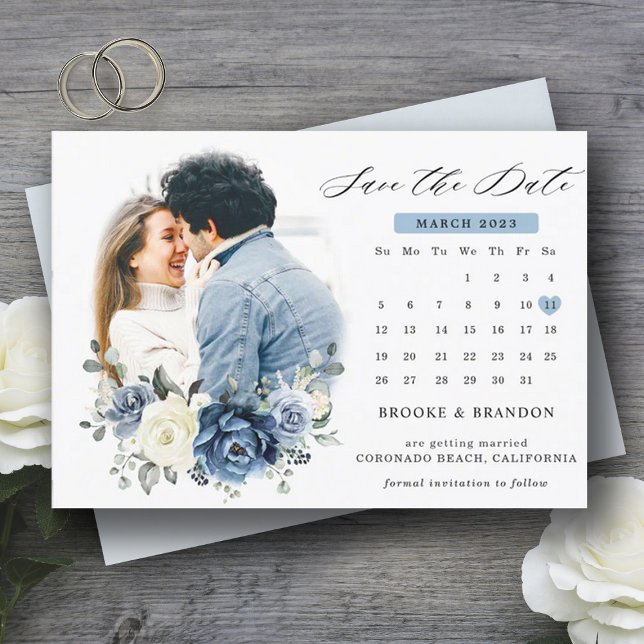Reserva La Fecha Dusty Blue Navy Champagne Calendario de marfil (dusty blue ivory save the date)