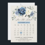 Reserva La Fecha Dusty Blue Navy Champagne Calendario de Marfil Sa<br><div class="desc">Duste calendario boda floral azul celeste salva la tarjeta de fecha con elegante ramo de azul marino, azul real , blanco , oro, marfil de champán, rosa de color rubor , brotes de flores de ranunculus y hojas de eucalipto verde salado y elegante boquete acuarela. Comuníquese conmigo para obtener ayuda...</div>