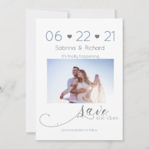 Reserva La Fecha Dusty Blue One Photo Minimalista Save the Date