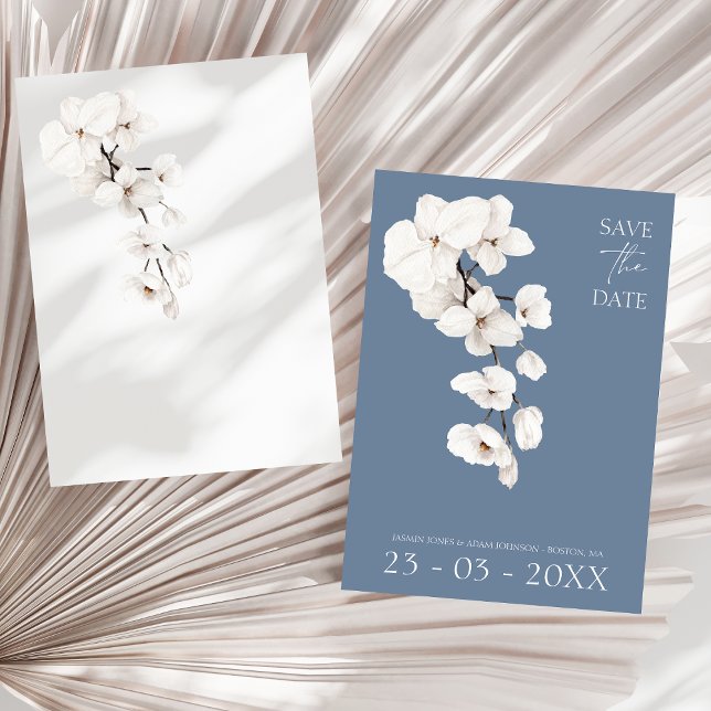Reserva La Fecha Dusty Blue Orchid Wedding Save the Date (Modern Dusty Blue Orchids Wedding Save The Date)