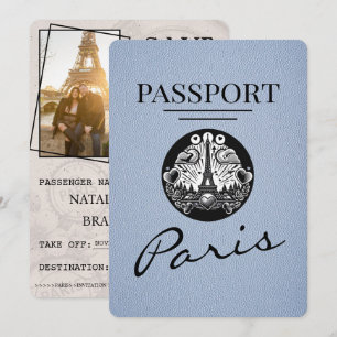 Reserva La Fecha Dusty Blue Paris Passport Save the Date