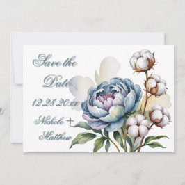 Reserva La Fecha Dusty Blue Peony and Cotton Wedding