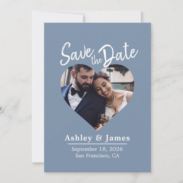 Reserva La Fecha Dusty Blue Photo Modern Script Save the Date (Anverso)