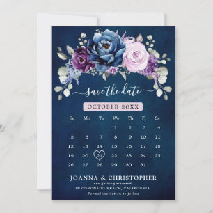 Reserva La Fecha Dusty Blue Purple Naval Lilac Blooms Calendar Save