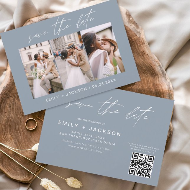 Reserva La Fecha Dusty Blue QR Code Save the Date Modern 3 Photo (Subido por el creador)