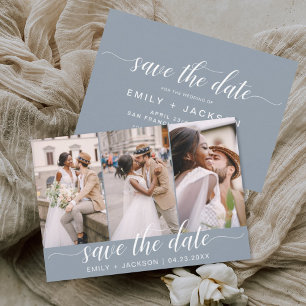 Reserva La Fecha Dusty Blue Save the Date 3 Photo Elegant Modern