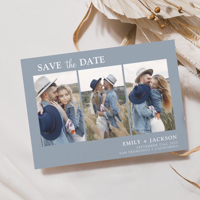 Reserva La Fecha Dusty Blue Save the Date 3 Photo Simple (Subido por el creador)