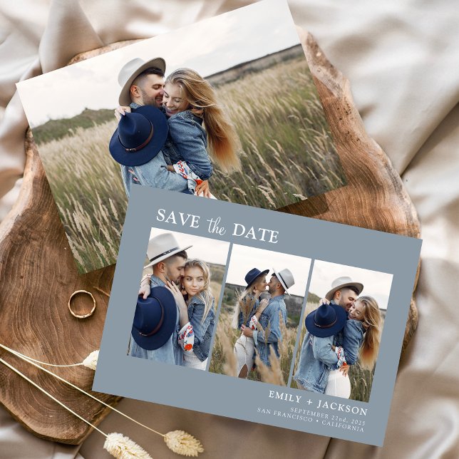 Reserva La Fecha Dusty Blue Save the Date 4 Photo Simple (Subido por el creador)