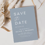 Reserva La Fecha Dusty Blue Save the Date Elegant Script Minimalist<br><div class="desc">Boda Elegant Guardar las tarjetas de fecha. Las tarjetas Save the Date contienen una moderna tipografía de escritura cursiva con letras a mano que son elegantes,  simples y modernas para usar después de la minimalista celebración del día de la boda.</div>