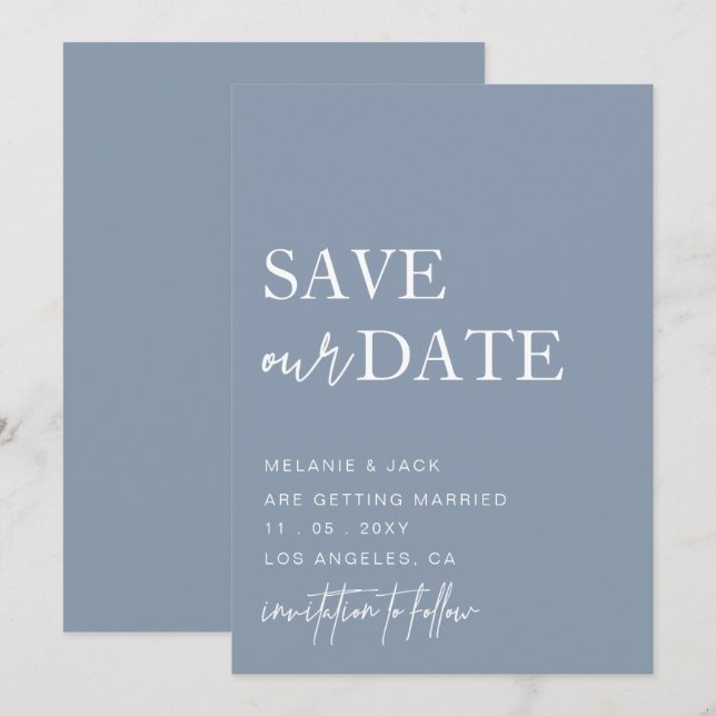 Reserva La Fecha Dusty Blue Simple Calligraphy Save the Date (Anverso / Reverso)