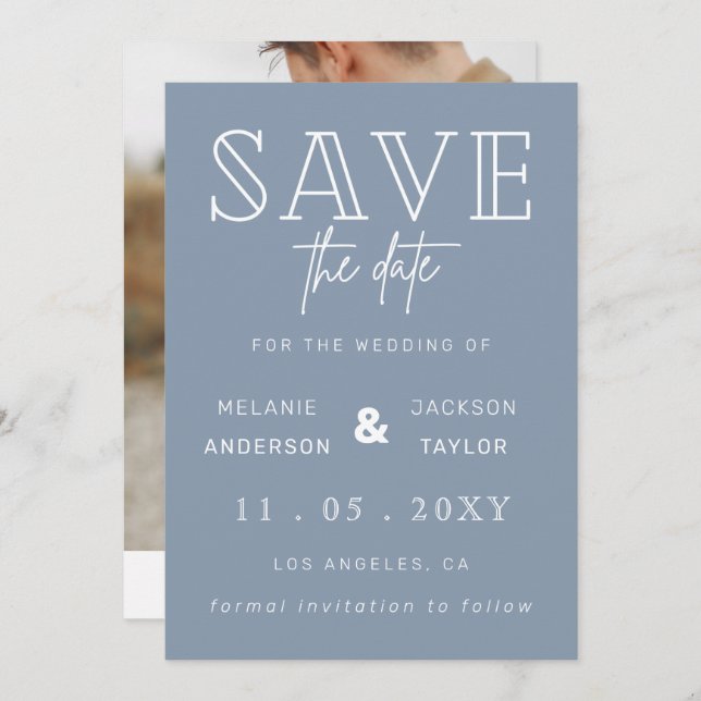 Reserva La Fecha Dusty Blue Simple Calligraphy Save the Date (Anverso / Reverso)