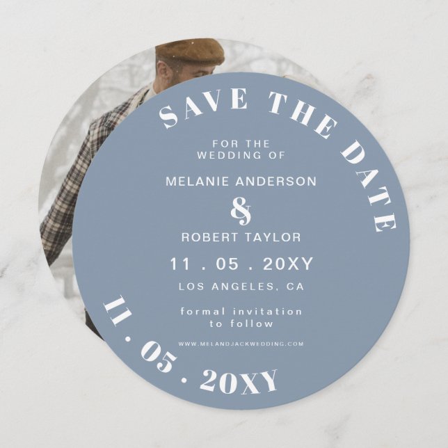 Reserva La Fecha Dusty Blue Simple Photo Save The Date (Anverso / Reverso)