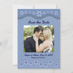 Reserva La Fecha Dusty Blue Six Petal Flower Save the Date Card