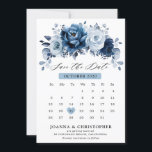 Reserva La Fecha Dusty Blue Slate Navy Floral Botanical Calendar<br><div class="desc">Elegante calendario temático Dusty blue / Navy salva la tarjeta de fecha con elegante ramo de azul Dusty,  Marina,  rosas de pizarra y hojas de eucalipto azules. Comuníquese conmigo para obtener ayuda sobre la personalización o si necesita cualquier otro producto con este diseño.</div>