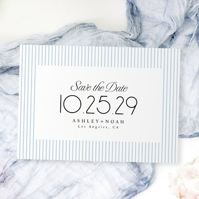 Reserva La Fecha Dusty Blue Striped Elegance Classy Wedding (Dusty Blue Striped Elegance Classy Wedding Save The Date)