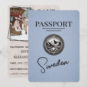 Reserva La Fecha Dusty Blue Sweden Passport Save the Date