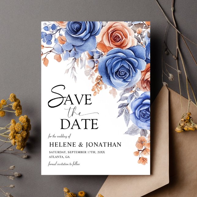 Reserva La Fecha Dusty Blue Terracotta Rust Garden Elegante Boda (Dusty Blue Terracotta Rust Garden Elegant Wedding Save The Date)