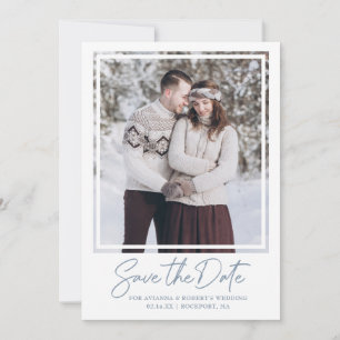 Reserva La Fecha Dusty Blue Text Photo Wedding Guardar la fecha