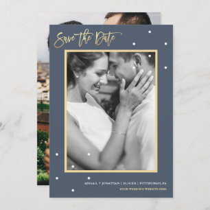 Reserva La Fecha Dusty Blue Two Photo with Dots Save the Date