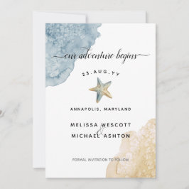 Reserva La Fecha Dusty Blue Watercolor Beach Boda costero moderno