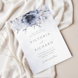 Reserva La Fecha Dusty Blue Watercolor Floral Boda Botánico