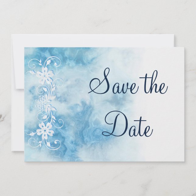 Reserva La Fecha Dusty Blue Winter Script Caligraphy Save the Date (Anverso)