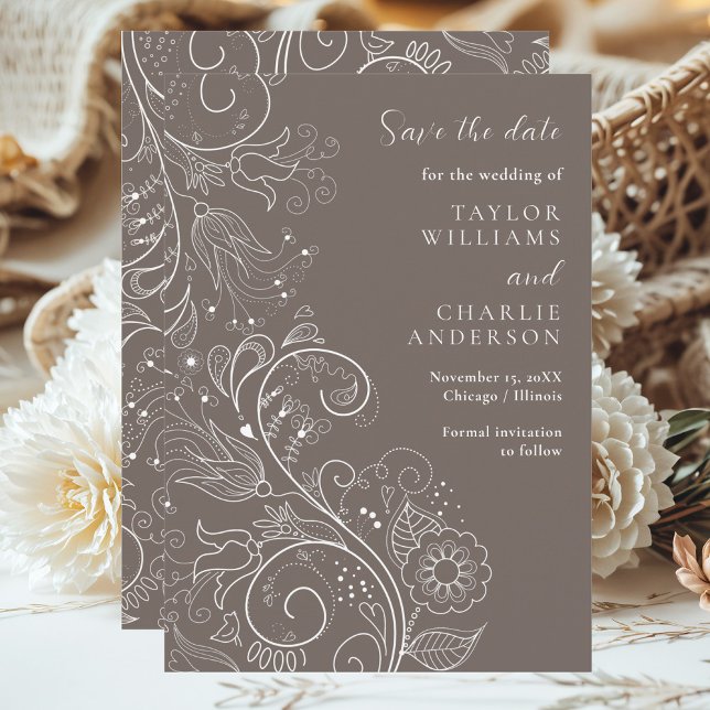Reserva La Fecha Dusty Brown Elegant Floral Wedding Save The Date (Subido por el creador)