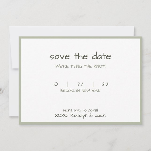 Reserva La Fecha Dusty Green Casual Handwriting Tirando El Nudo (Anverso)