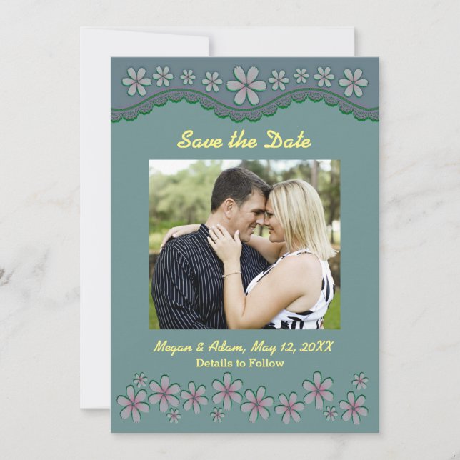 Reserva La Fecha Dusty Green Six Petal Flower Save the Date Card (Anverso)