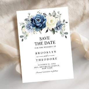 Reserva La Fecha Dusty Marina Azul Champagne Boda floral de marfil
