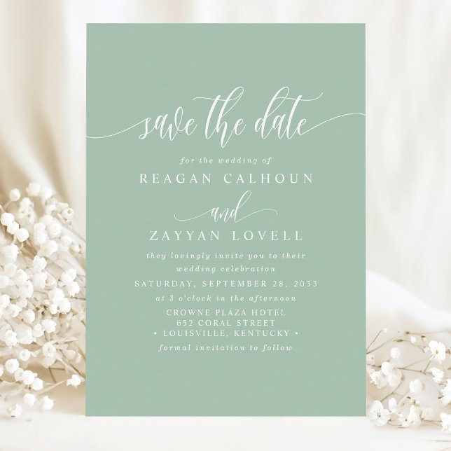 Reserva La Fecha Dusty Mint Elegant Calligraphy Save the Date (Subido por el creador)