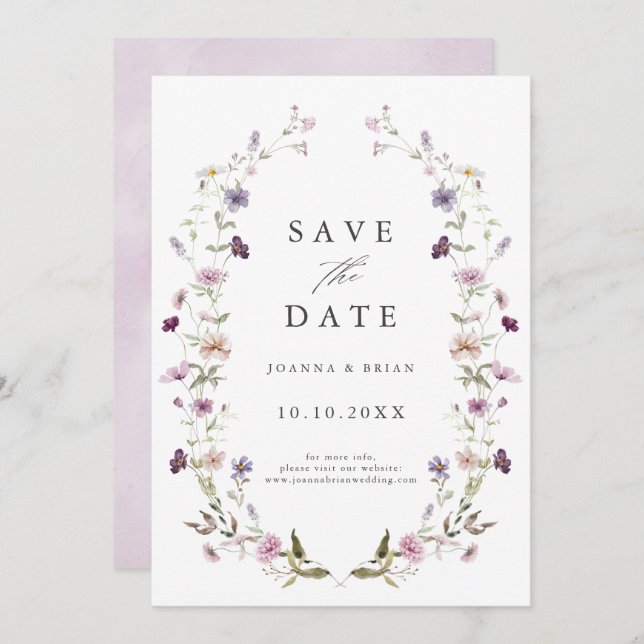 Reserva La Fecha Dusty Purple Lavender Wildflower Garden Wedding (Anverso / Reverso)