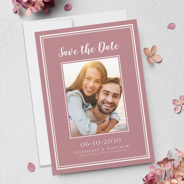Reserva La Fecha Dusty Rosa Boda Rosa Compromiso Imagen (Dusty Rose Pink Wedding Engagement Picture Save The Date)
