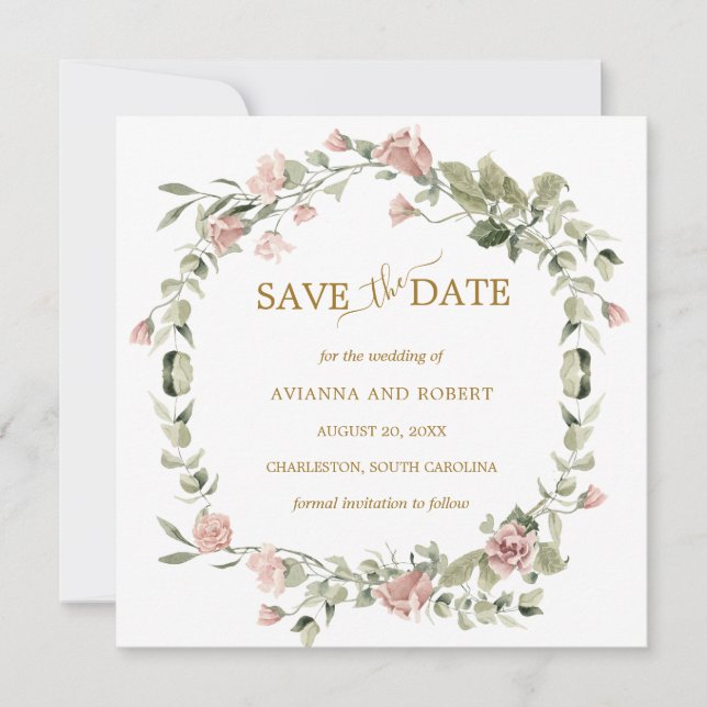 Reserva La Fecha Dusty Rosa Floral Eucalyptus Wedding Salven La Fec (Anverso)