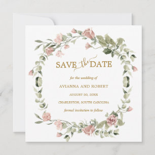 Reserva La Fecha Dusty Rosa Floral Eucalyptus Wedding Salven La Fec