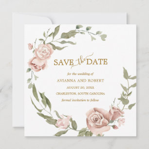 Reserva La Fecha Dusty Rosa Floral Eucalyptus Wedding Salven La Fec