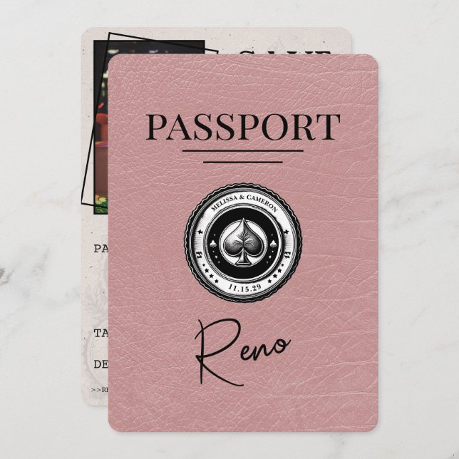 Reserva La Fecha Dusty Rosa Reno Passport Guardar la fecha (Anverso / Reverso)