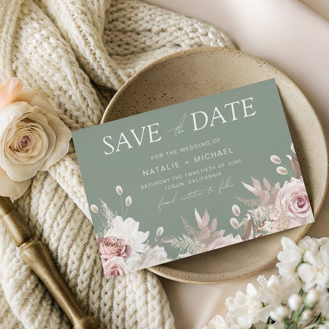 Reserva La Fecha Dusty Rose, Blush & Sage Boho Floral Wedding (Subido por el creador)