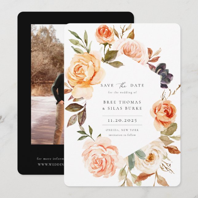 Reserva La Fecha Earthy Autumn Floral Photo (Anverso / Reverso)