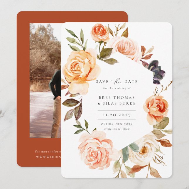 Reserva La Fecha Earthy Autumn Floral Photo Save The Date (Anverso / Reverso)