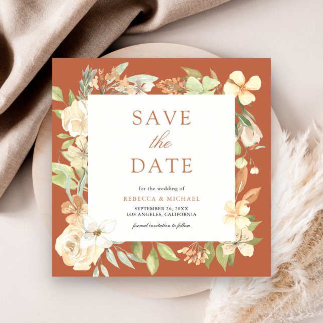 Reserva La Fecha Earthy Soft Peach Floral Terracotta Boda (Subido por el creador)