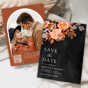 Reserva La Fecha Earthy Terracotta Boda Floral Foto Black