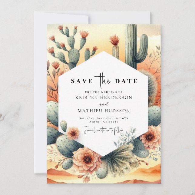 Reserva La Fecha Earthy Watercolor Cactus Boda (Anverso)