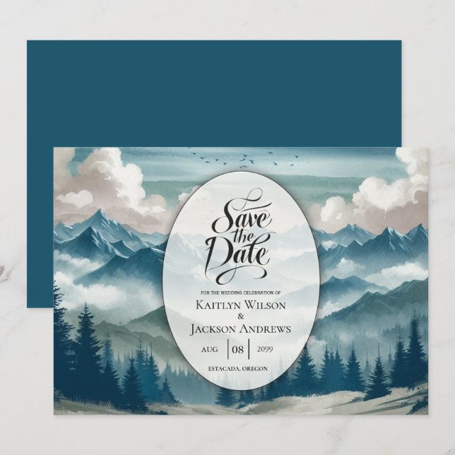 Reserva La Fecha Ecos a través del Boda de los Pines Misty (Anverso / Reverso)