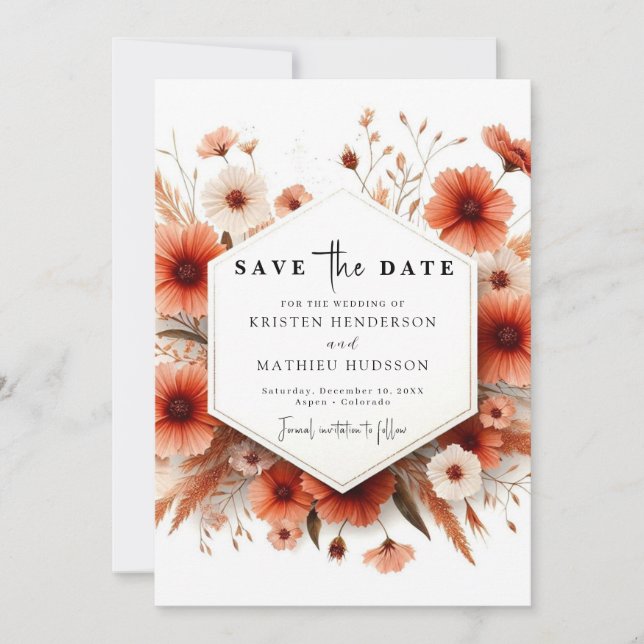 Reserva La Fecha Editable Boda moderno de Terracotta (Anverso)