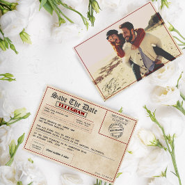 Reserva La Fecha Editable Photo Rustic old fashioned wedding