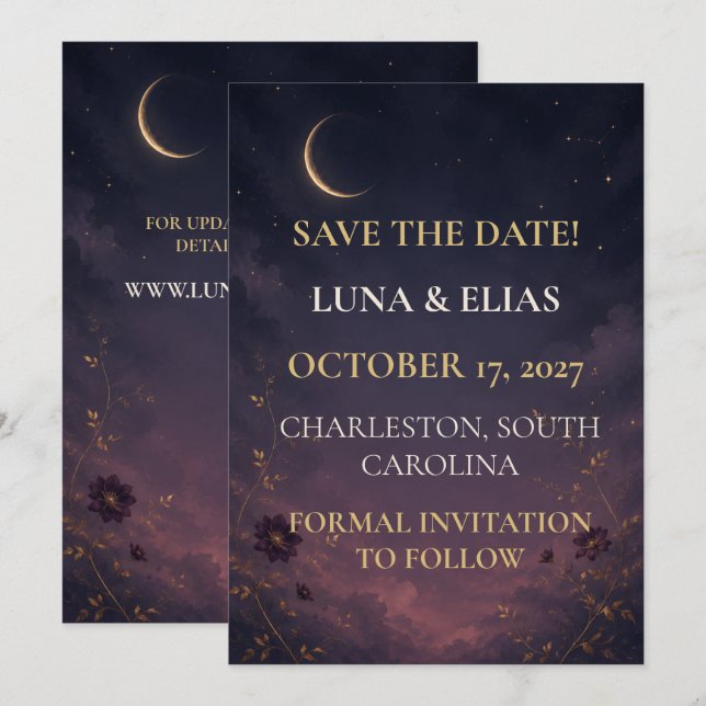 Reserva La Fecha Editable Twilight Celestial Gothic Boda Guardar la (Anverso / Reverso)