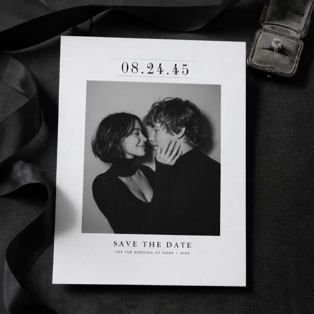Reserva La Fecha Editorial Serif Black & White Photo Save the Date (Subido por el creador)